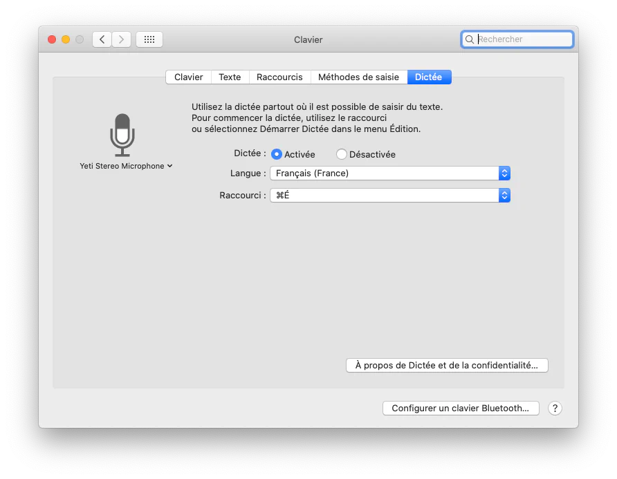 Activer la dictée vocale