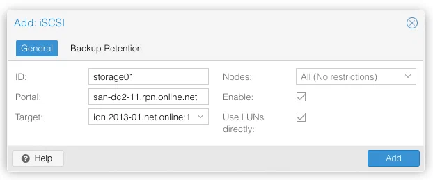 Ajout du SAN dans Proxmox
