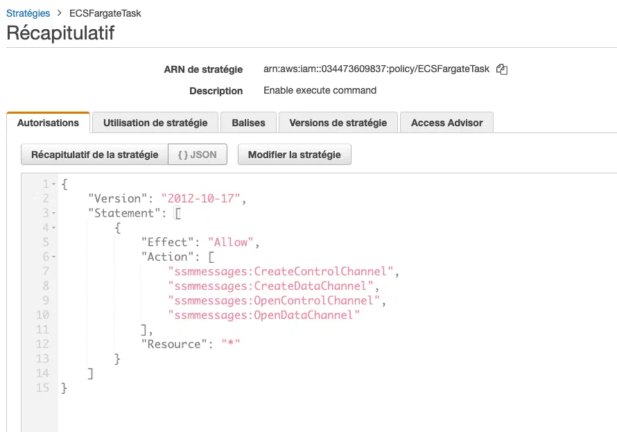Création de la police AWS