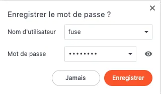 Modale d'enregistrement du mot de passe