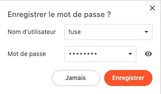 Modale d’enregistrement du mot de passe